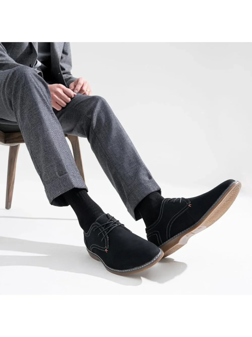 Men's Suede Black Faux Leather Casual Dress Shoes Retro Business Classic
